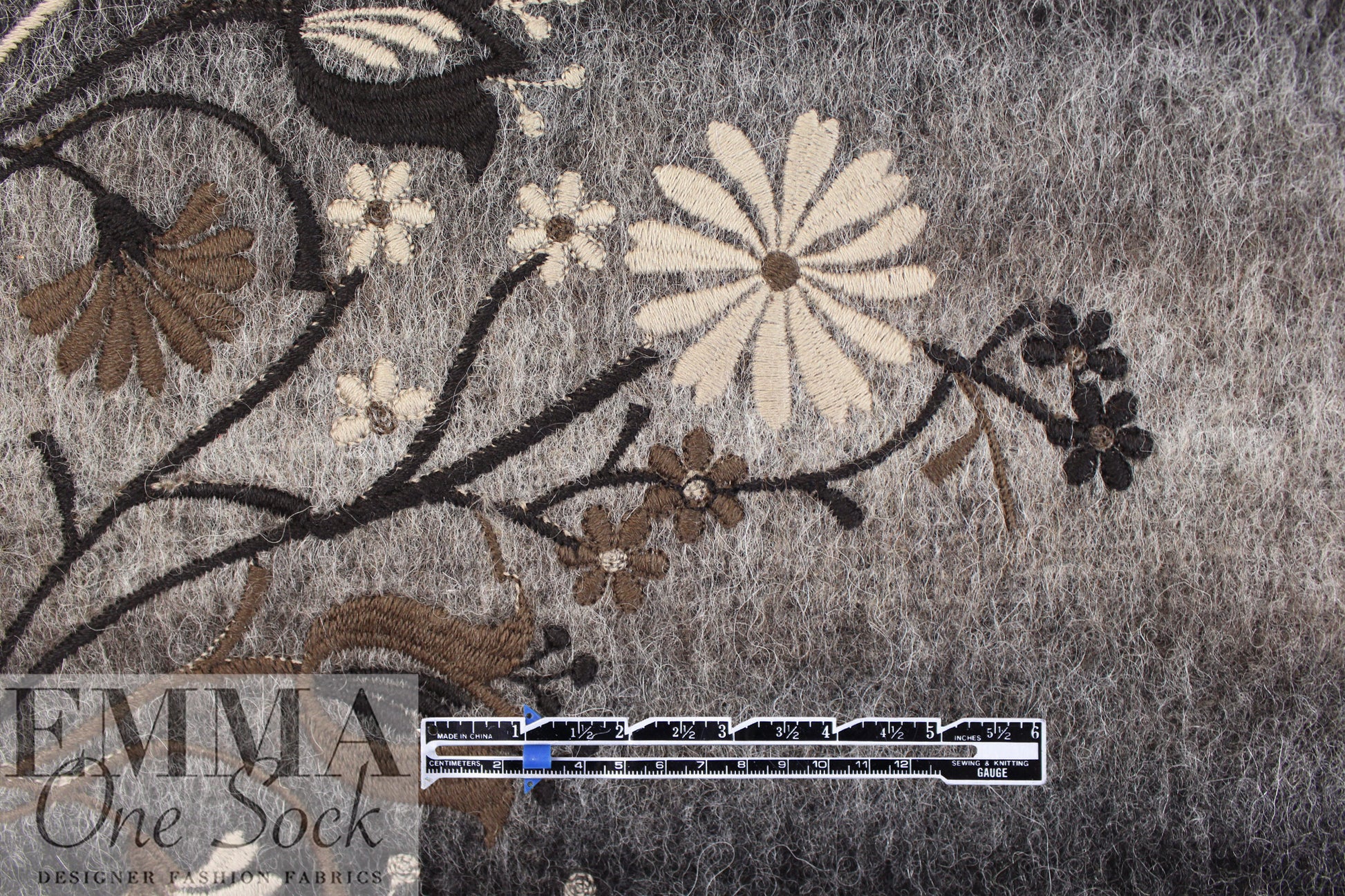 Italian wool/mohair blend embroidered coating - gray/earth .875 yds