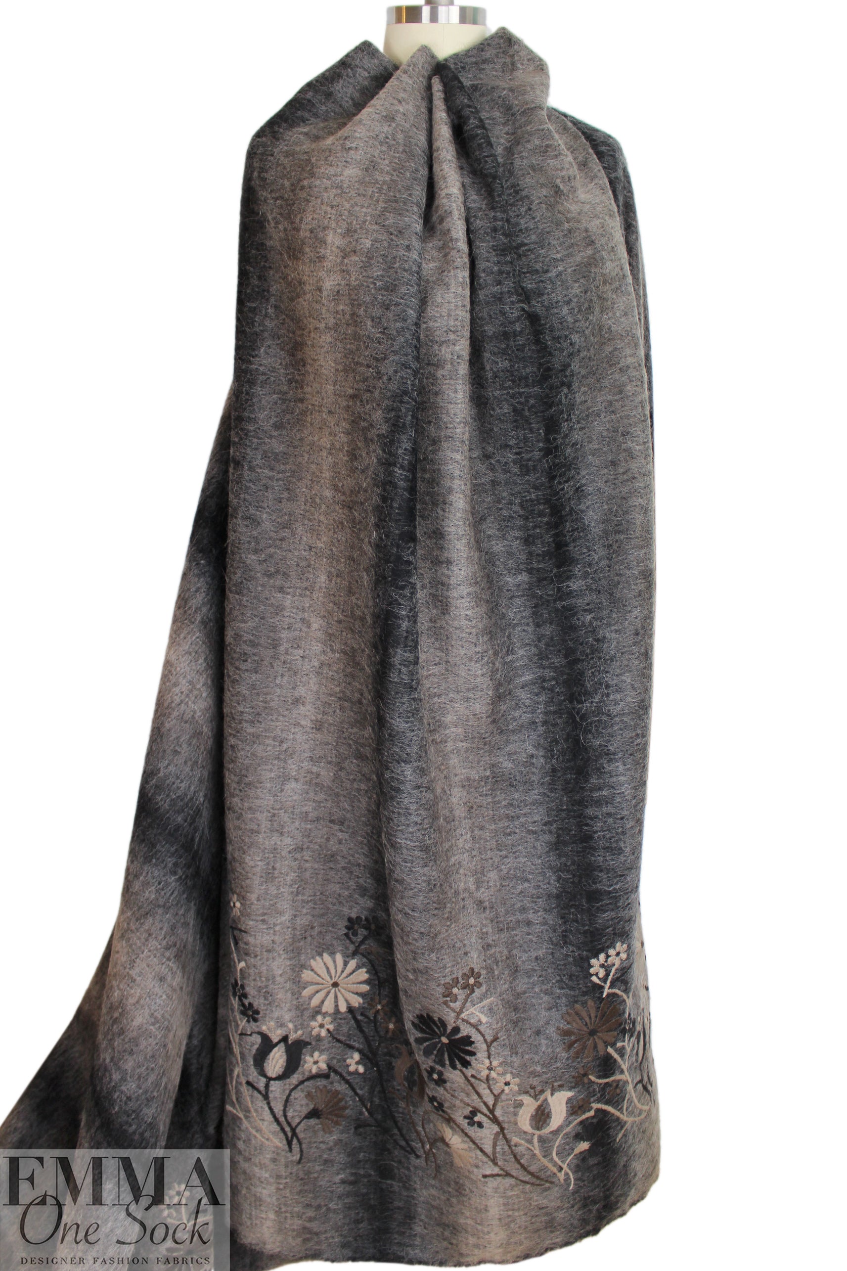Italian wool/mohair blend embroidered coating - gray/earth 2 yd