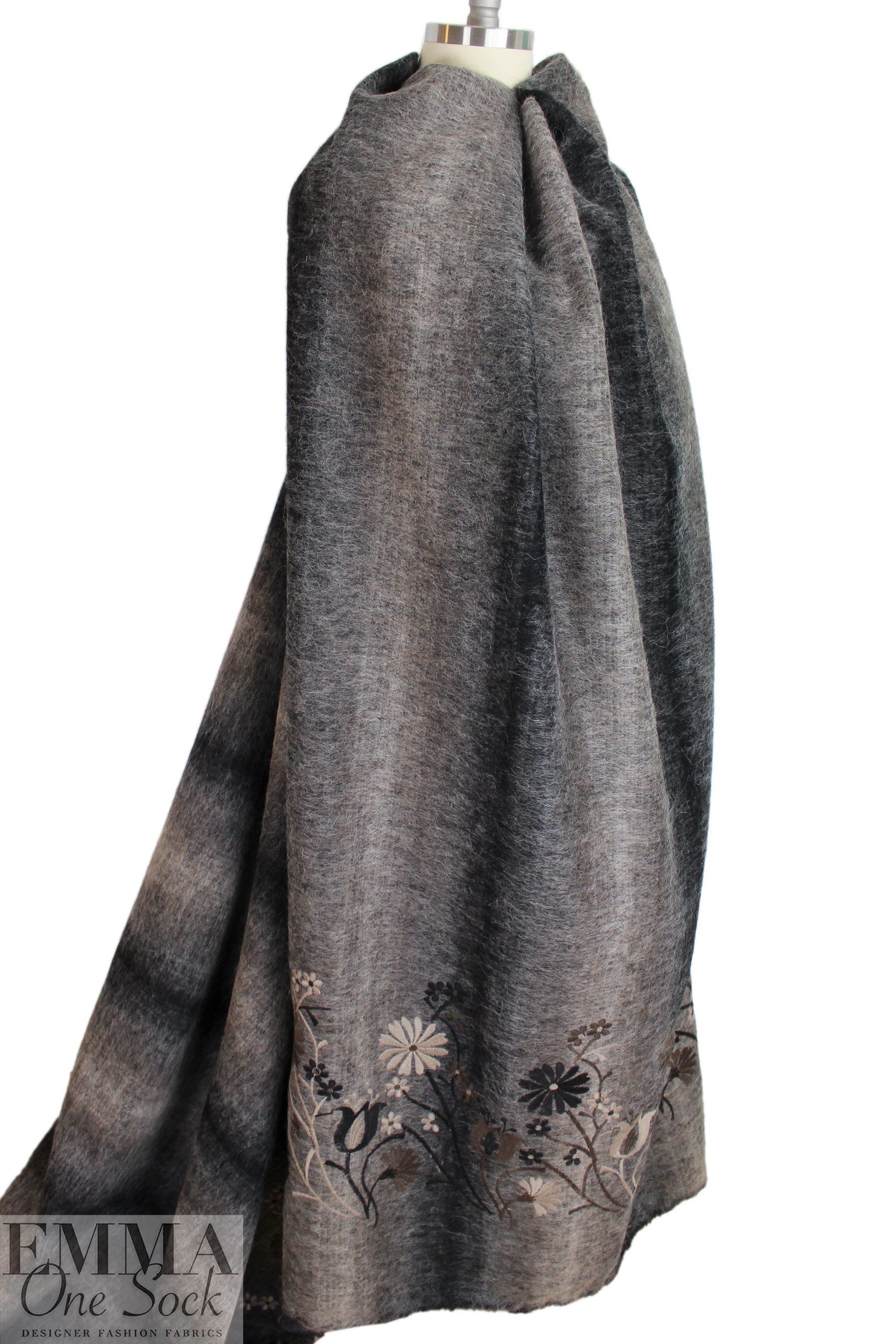 Italian wool/mohair blend embroidered coating - gray/earth 2 yd
