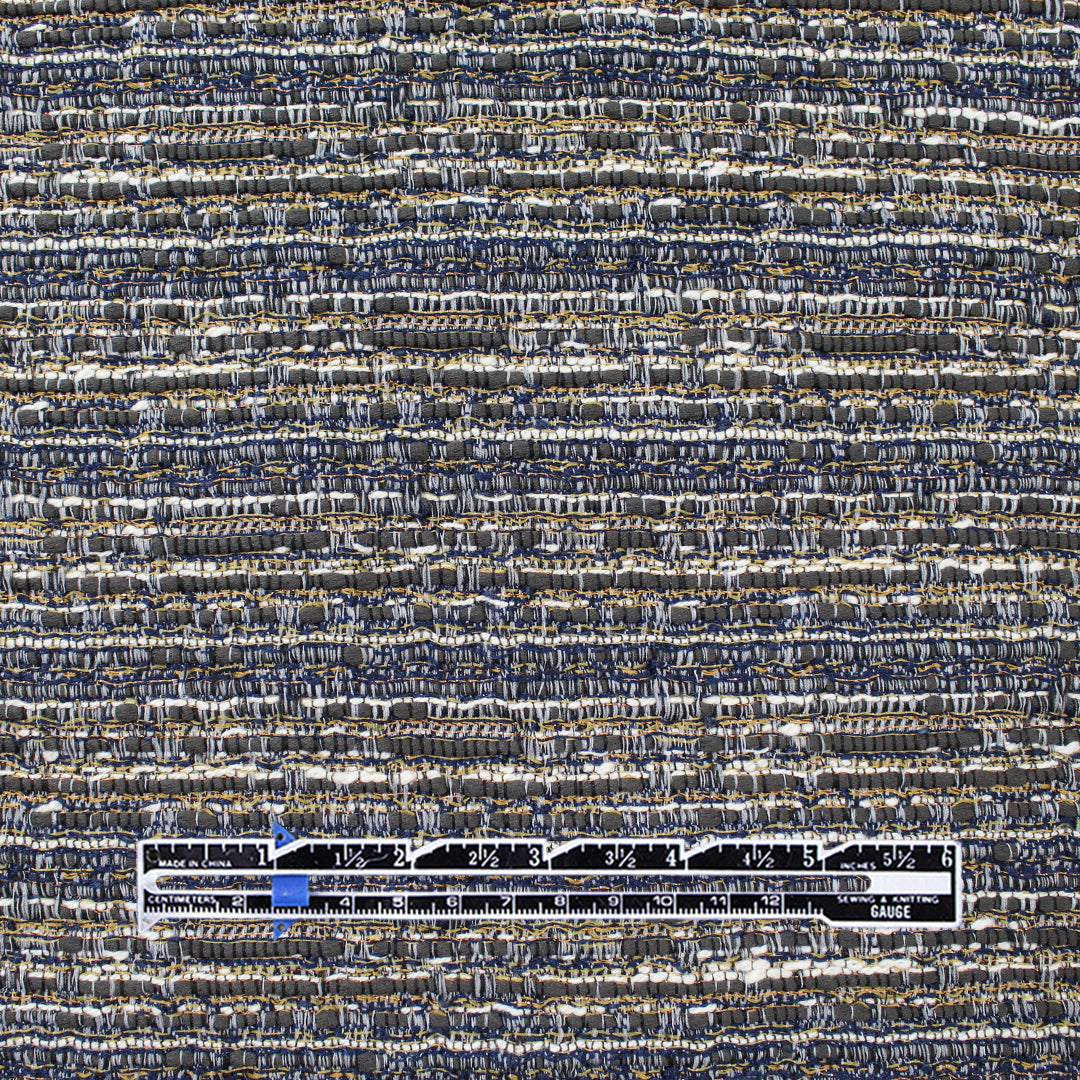 French novelty weave boucle' - indigo/walnut/metallic copper .625 yds