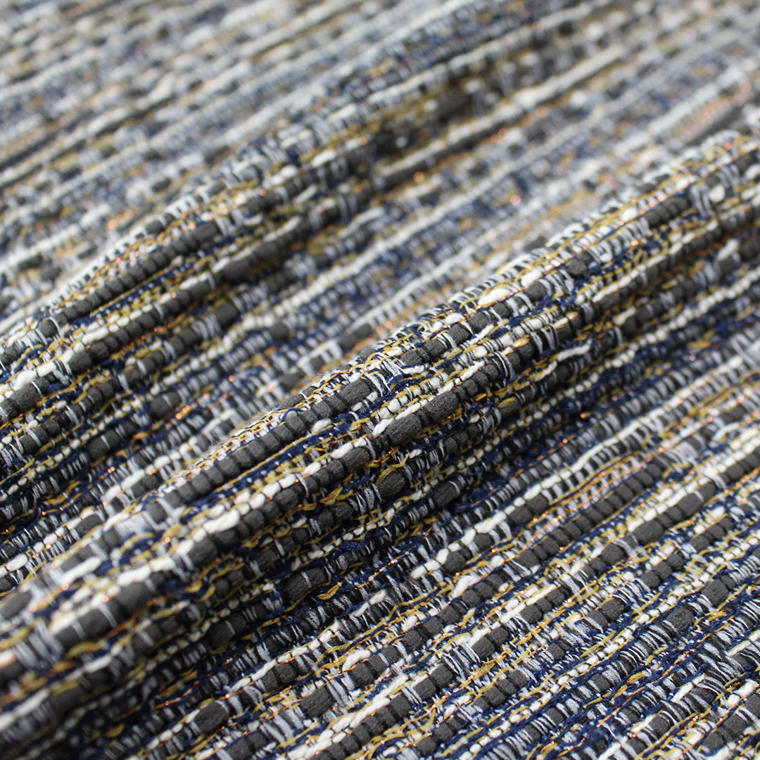 French novelty weave boucle' - indigo/walnut/metallic copper .625 yds