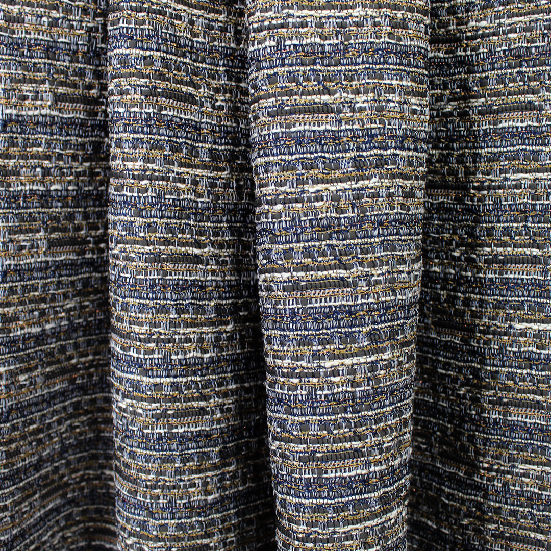 French novelty weave boucle' - indigo/walnut/metallic copper .625 yds