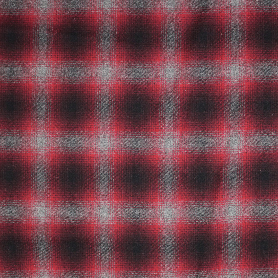 French brushed wool twill plaid coating - crimson/charcoal .5 yds