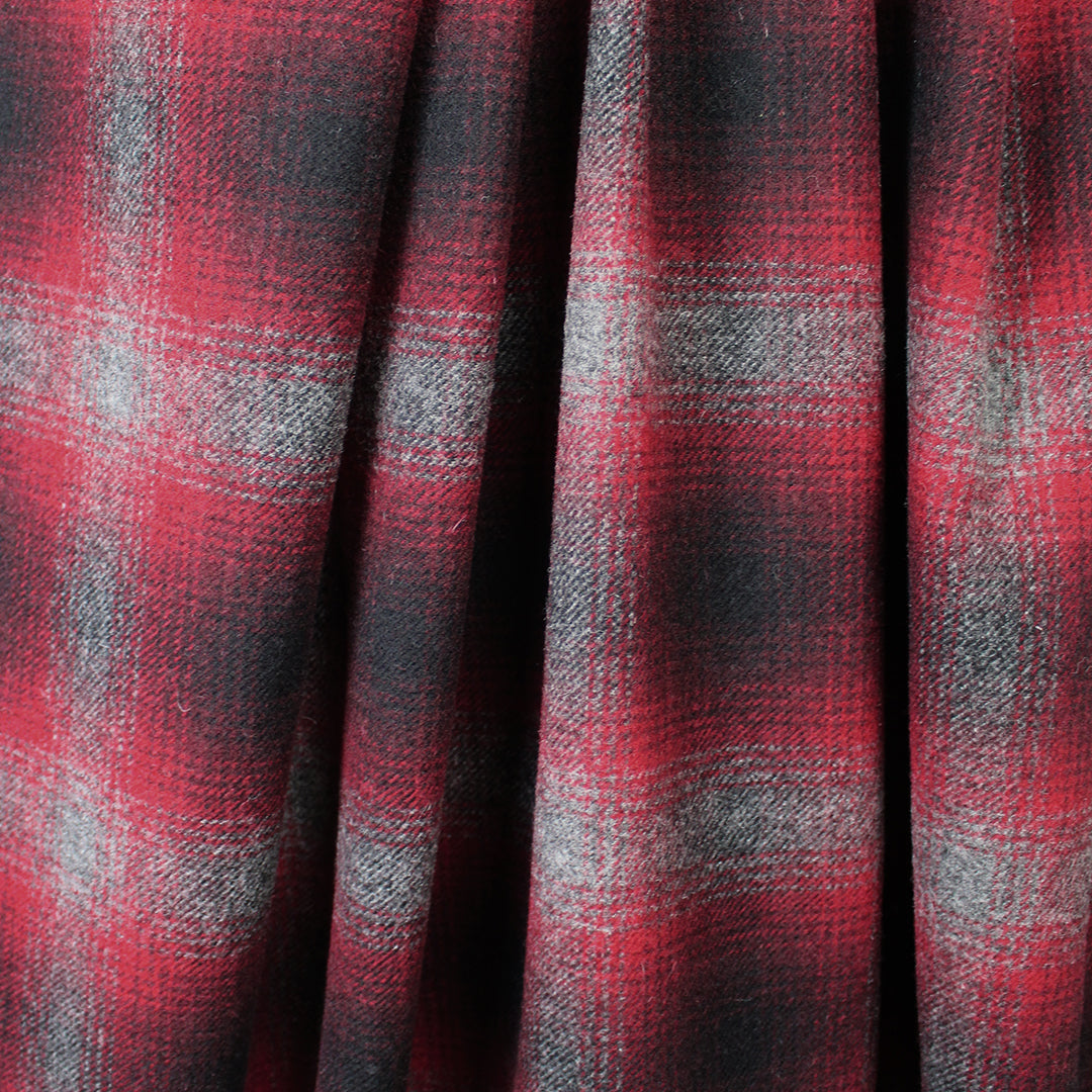 French brushed wool twill plaid coating - crimson/charcoal .5 yds