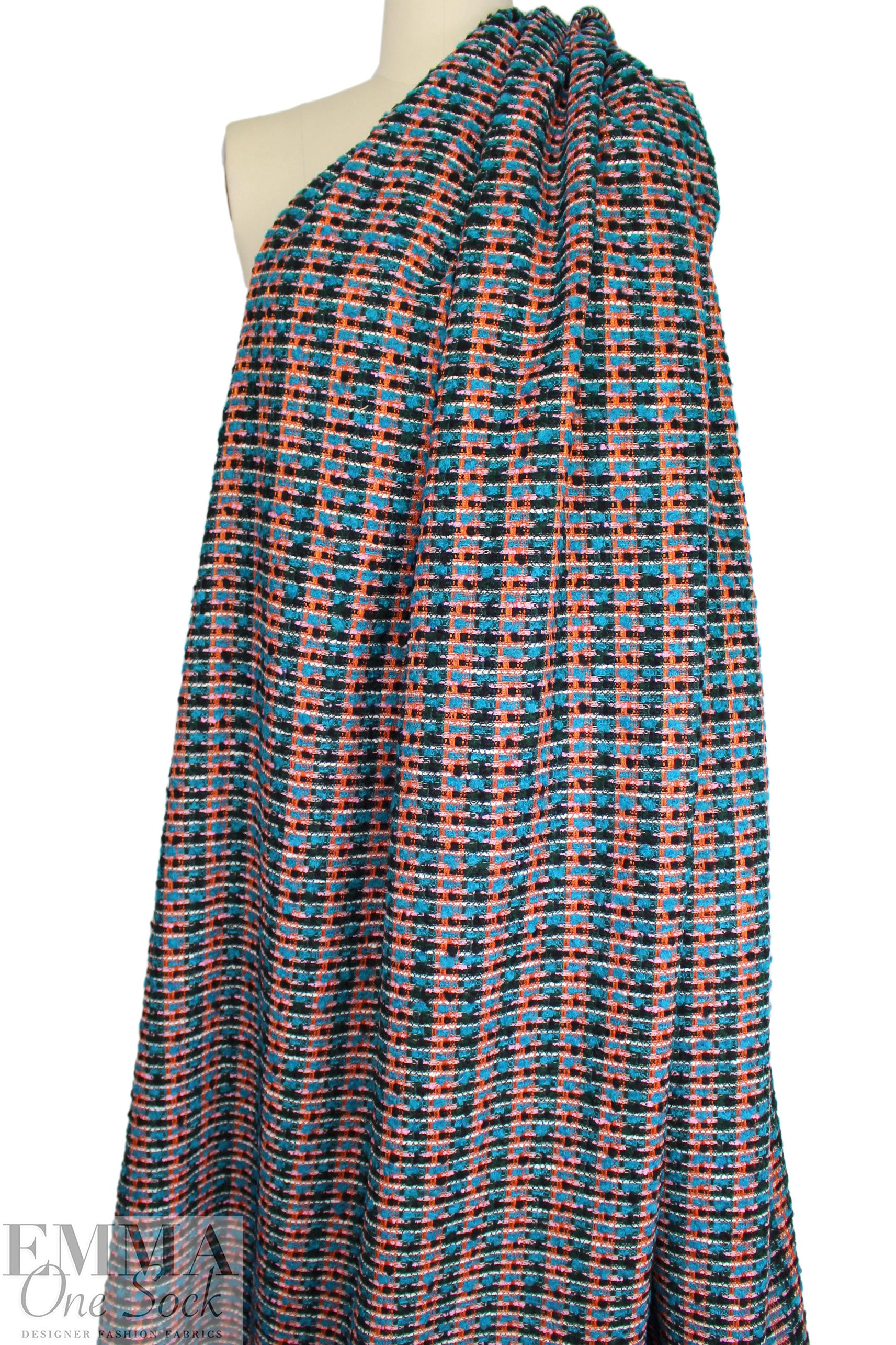 Italian wool blend fancy boucle' - cinnamon spice/peacock 1.875 yd