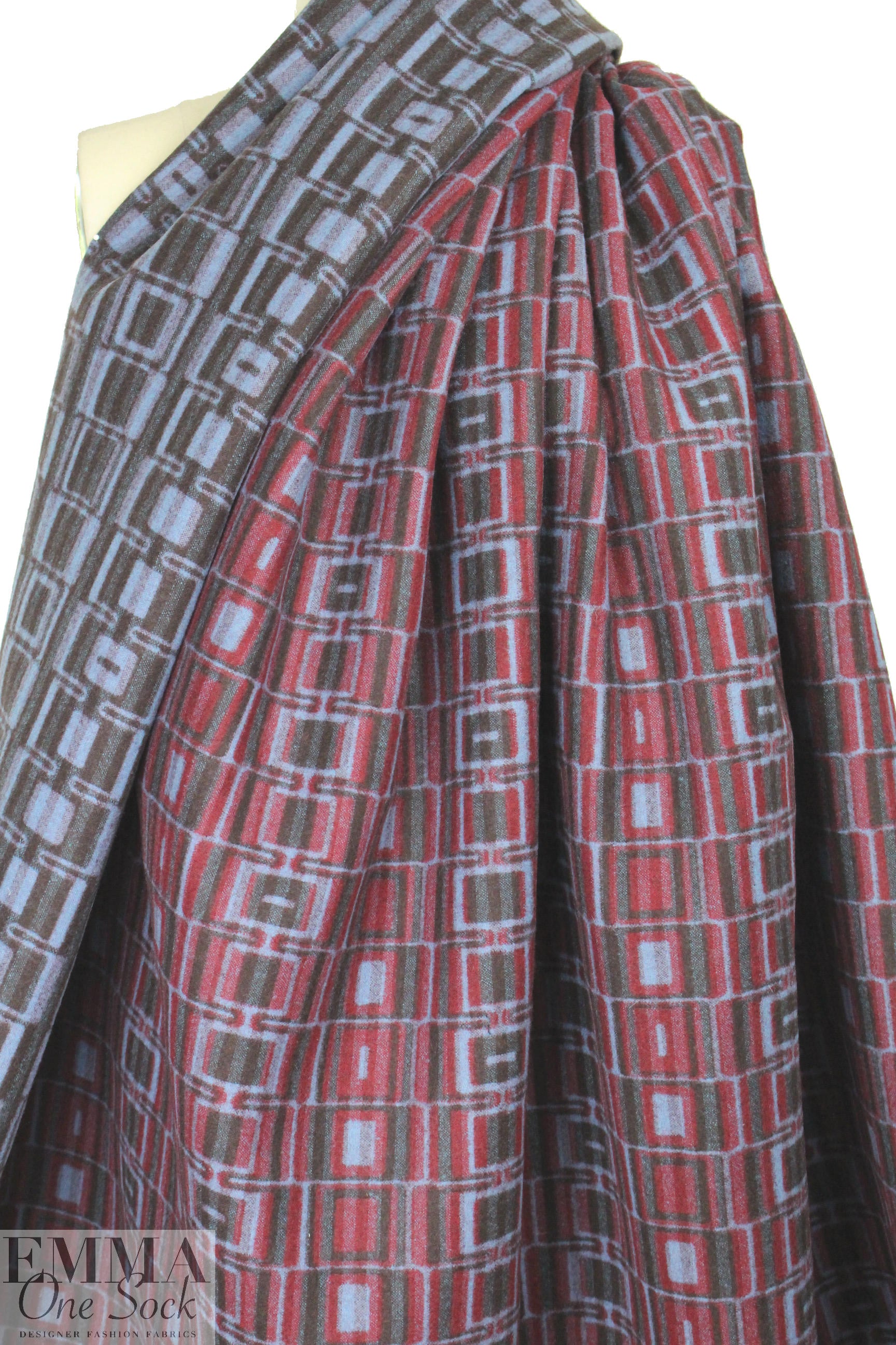 Italian mod graphic wool coating - peri/claret 2.5 yd