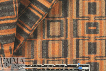 Italian mod graphic wool coating - spice/brown