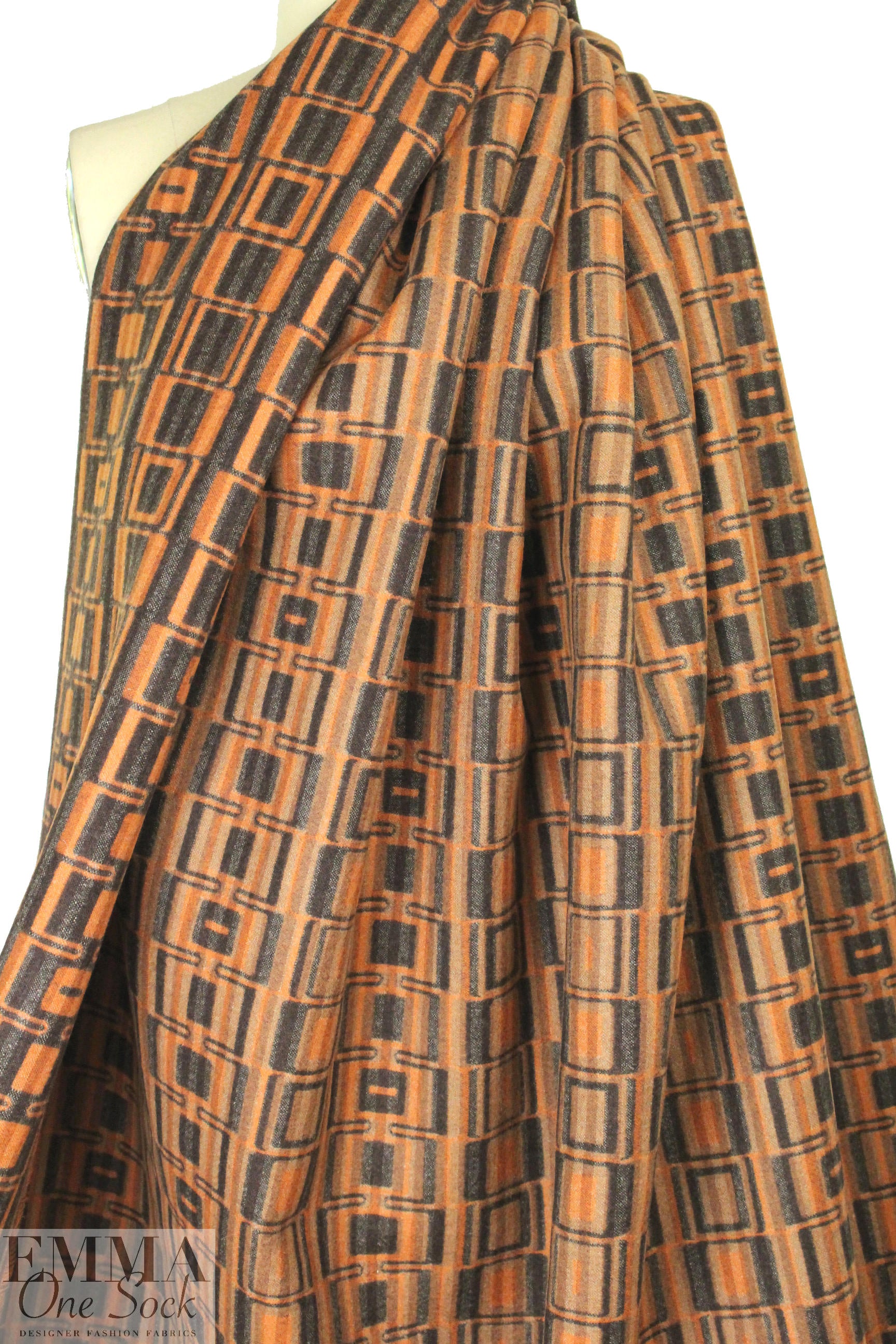 Italian mod graphic wool coating - spice/brown 1.625 yds