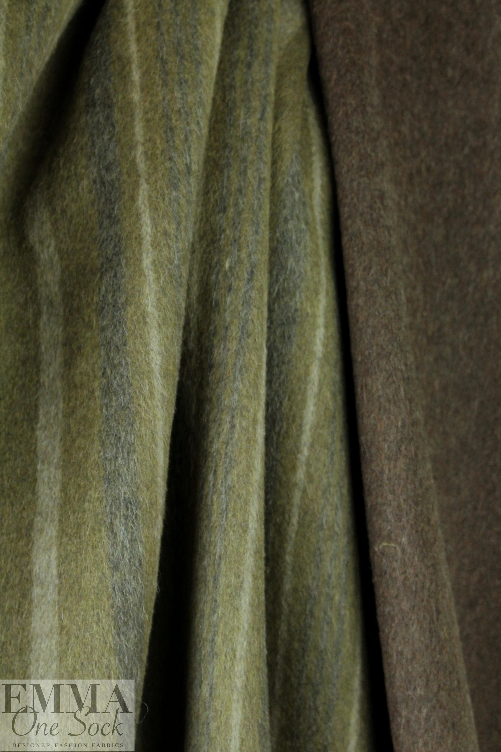 Italian olive stripe/bark doublecloth coating 1 yard