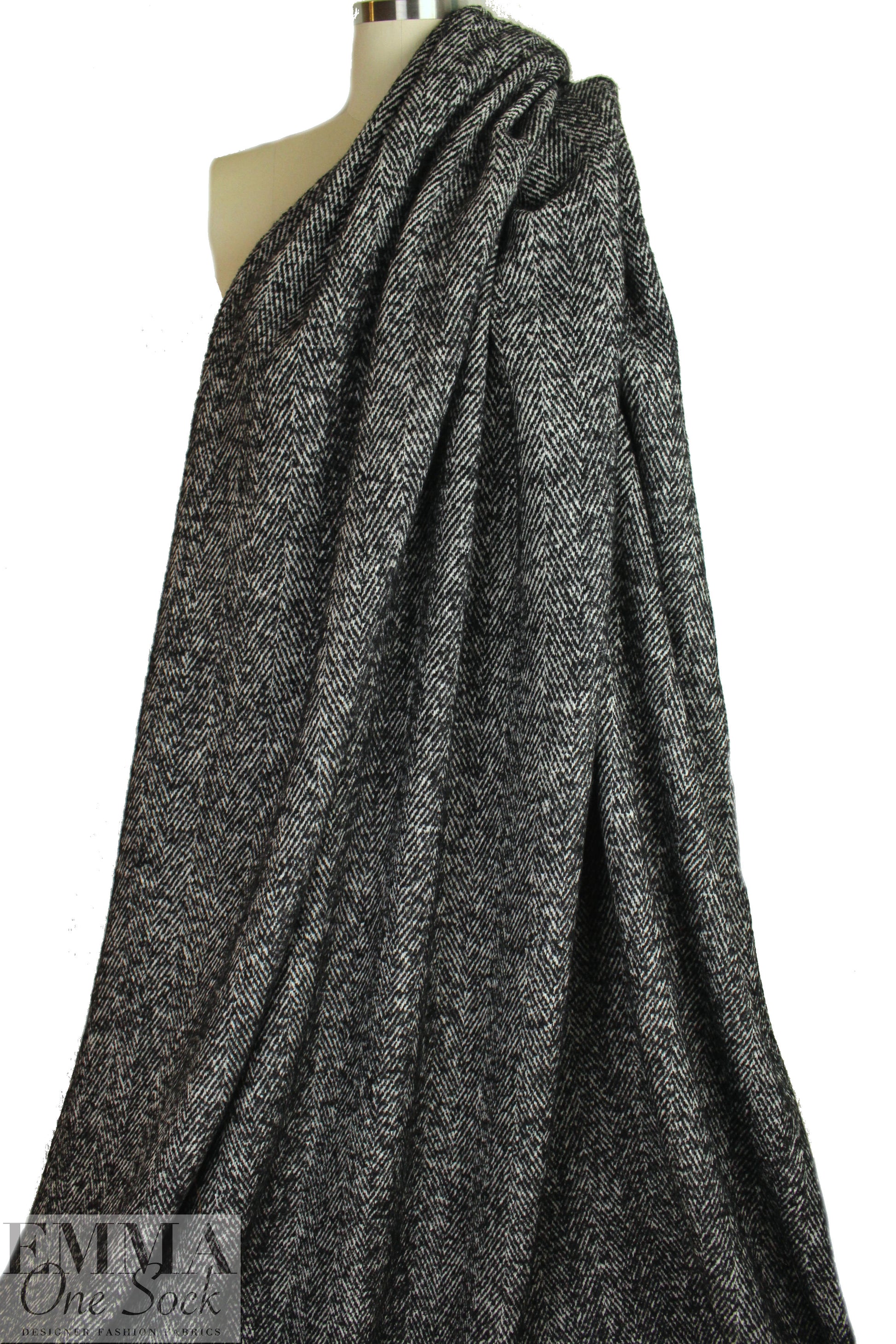 Italian black/white wool/cashmere herringbone coating