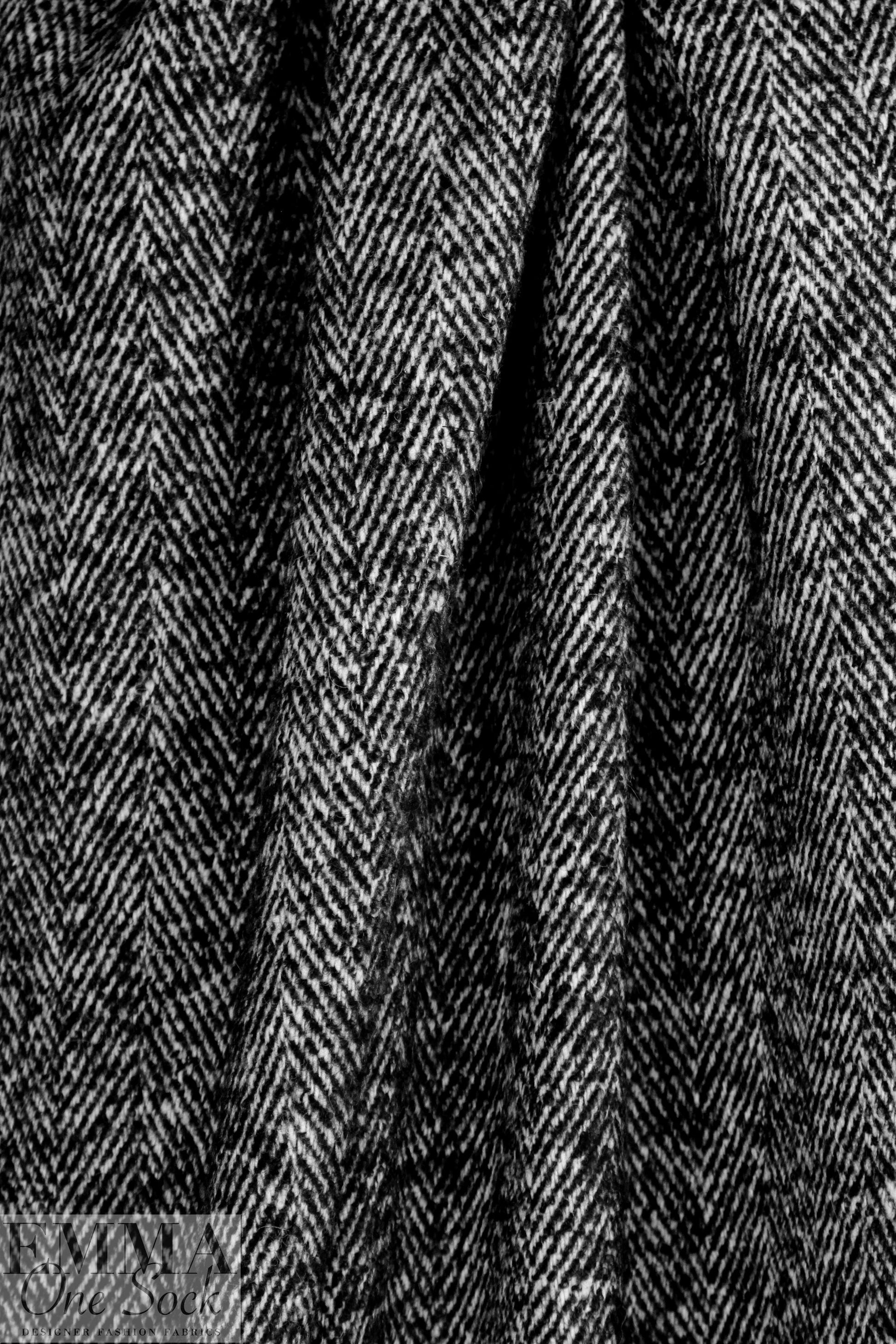 Italian black/white wool/cashmere herringbone coating