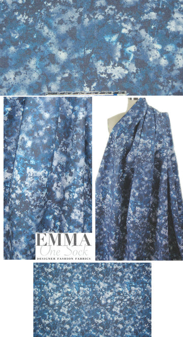 Italian blue abstract 'poly-wool' fleece coating 2.375 yds