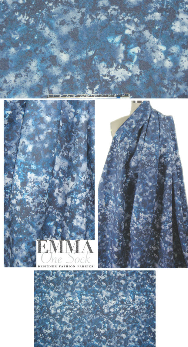 Italian blue abstract 'poly-wool' fleece coating 1.75 yd