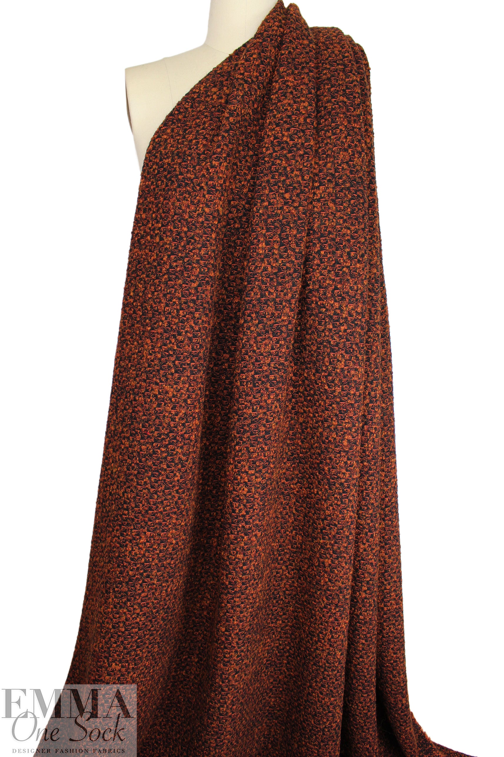 Italian wool blend autumn boucle' - cinnamon spice/black 1 yard
