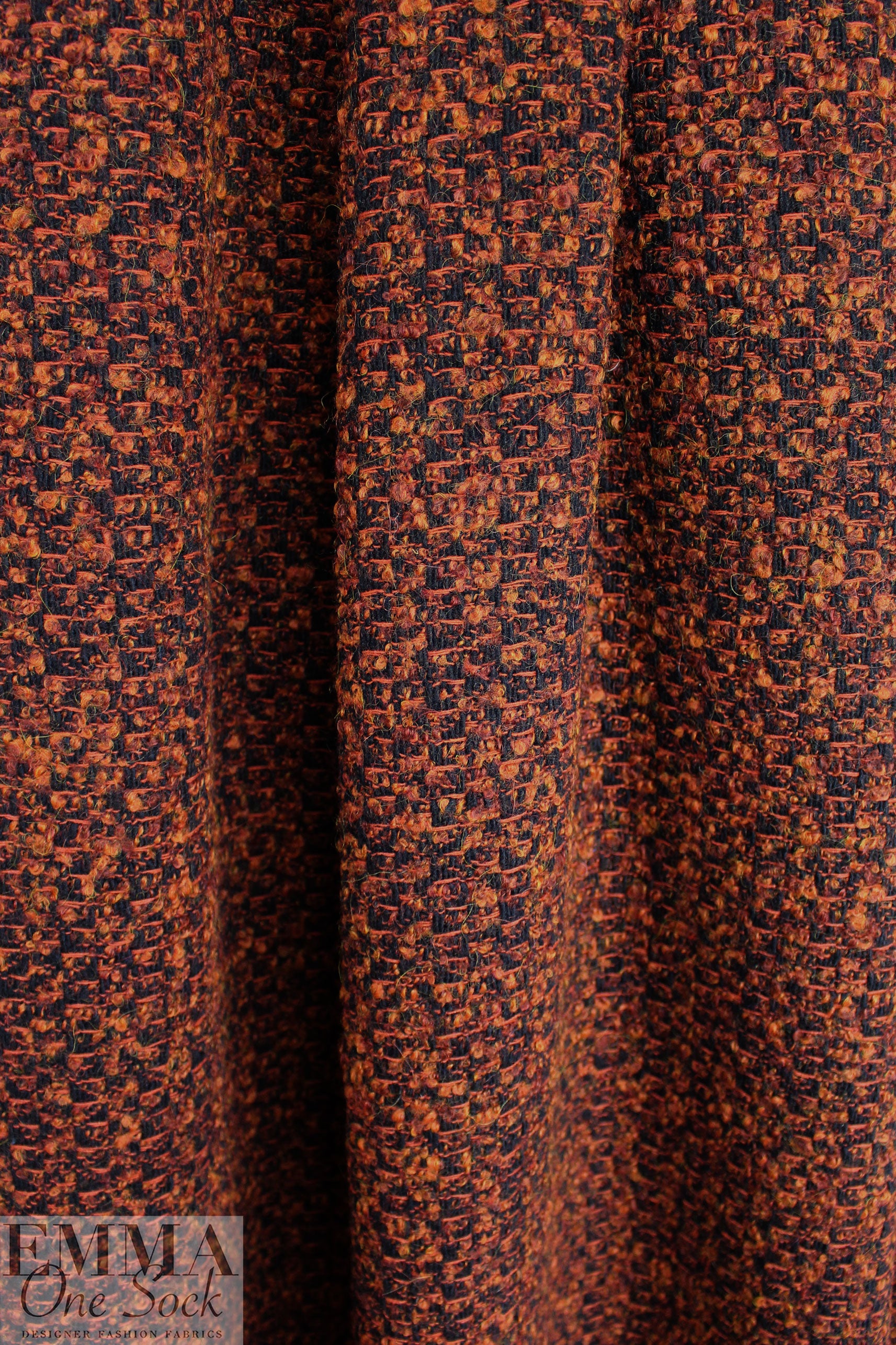 Italian wool blend autumn boucle' - cinnamon spice/black 1 yard
