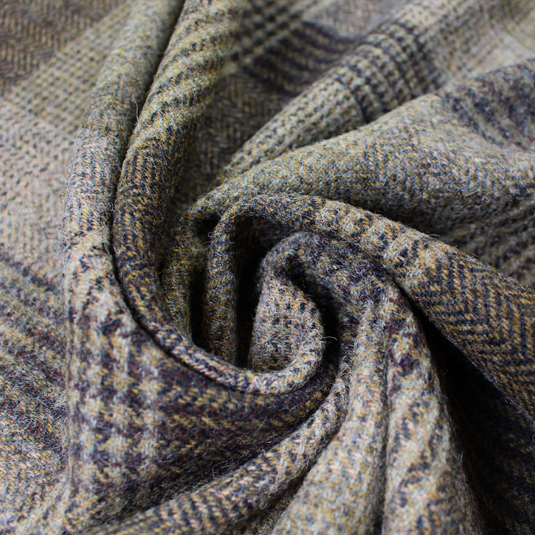 French woven plaid herringbone wool coating - earthtones .625 yds