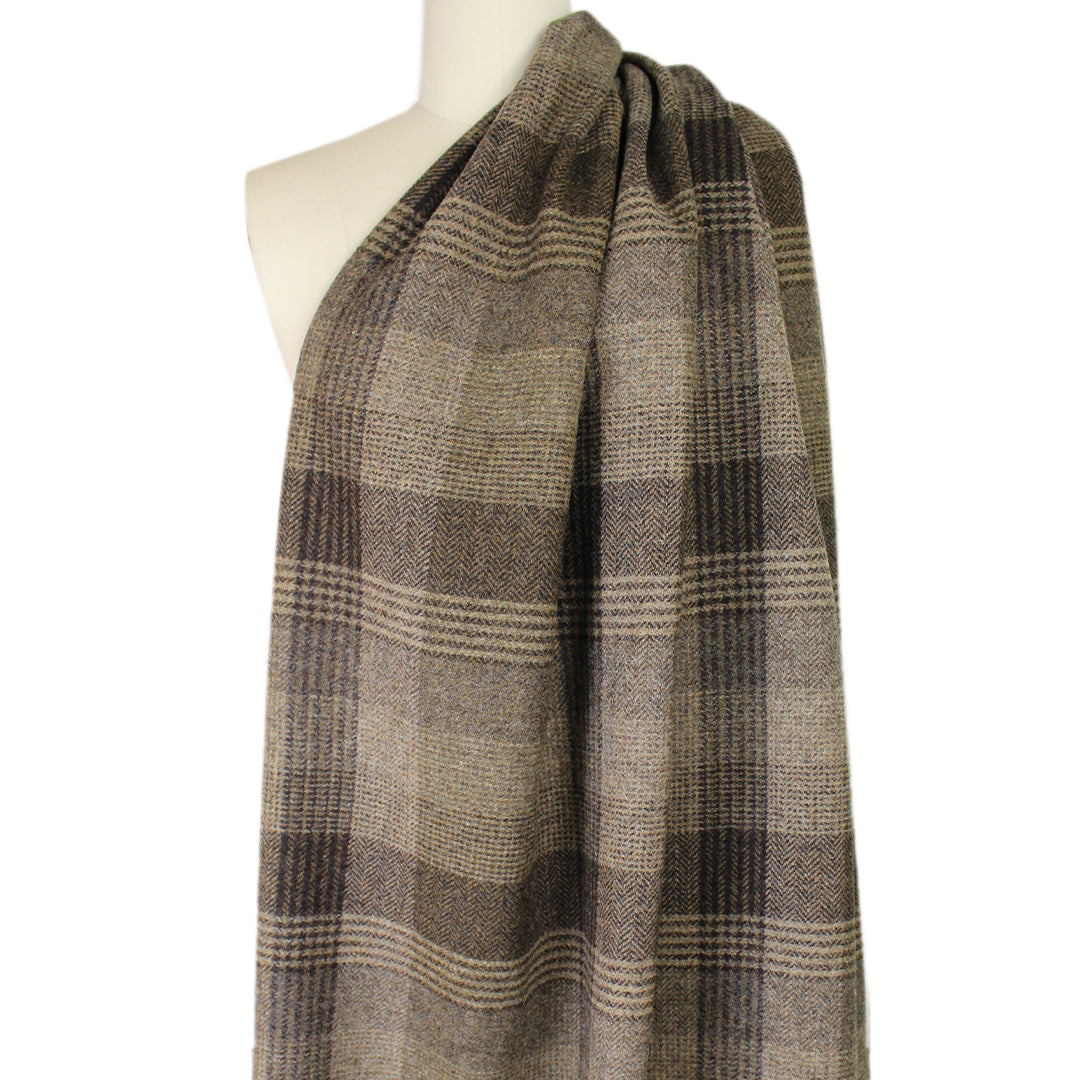 French woven plaid herringbone wool coating - earthtones .625 yds