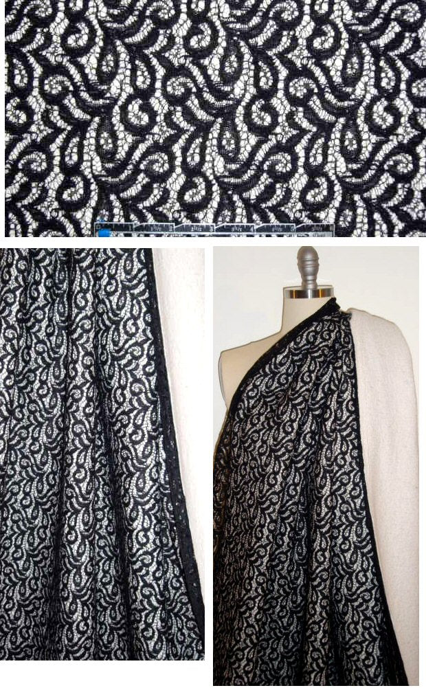 Italian boiled wool with lace overlay coating