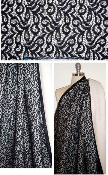 Italian boiled wool with lace overlay coating