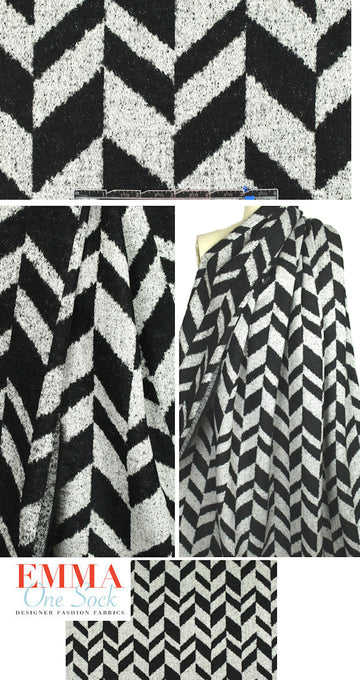 Italian 'flat boucle' chevron wool jacquard coating