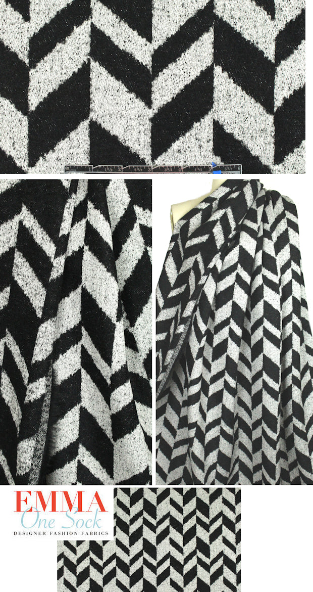 Italian 'flat boucle' chevron wool jacquard coating 2.5 yd
