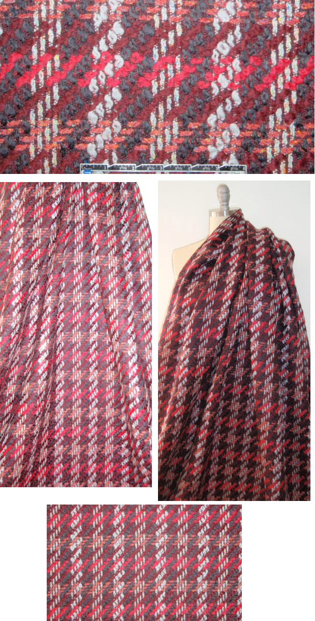 Italian novelty yarns plaid wool boucle' coating 2.25 yd