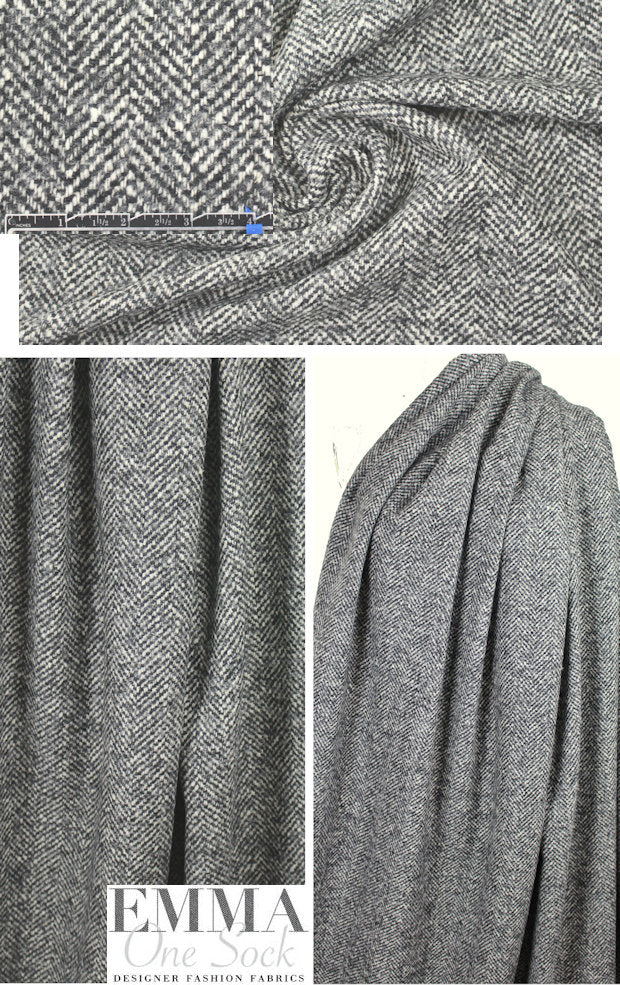 Italian gray/cream wool/cashmere herringbone coating