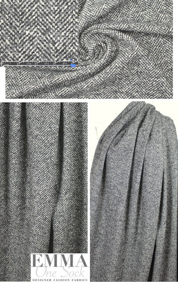 Italian gray/cream wool/cashmere herringbone coating