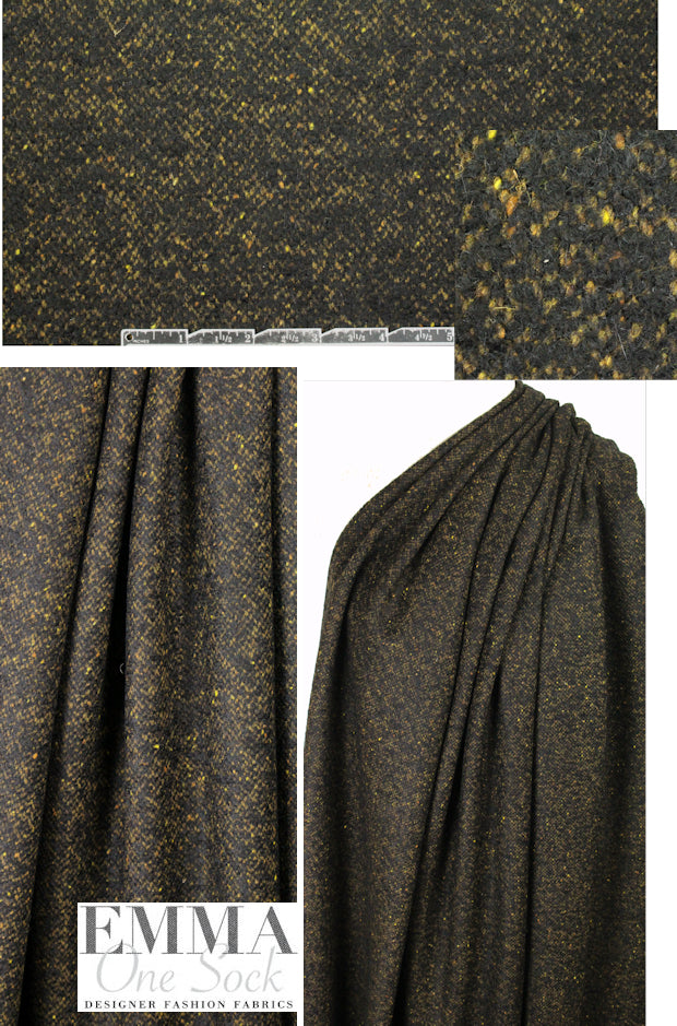Italian wool blend dijon/black tweed coating
