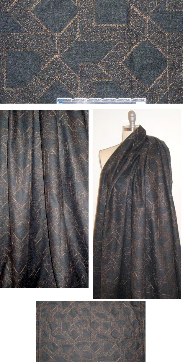 Italian met. embroidered wool coating - gunmetal/copper 1.125 yds