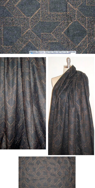 Italian met. embroidered wool coating - gunmetal/copper 1.875 yd