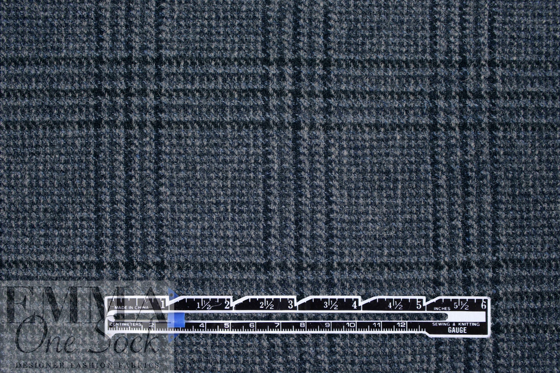 Italian all wool glen plaid suiting - dusty blue/black 1.625 yd