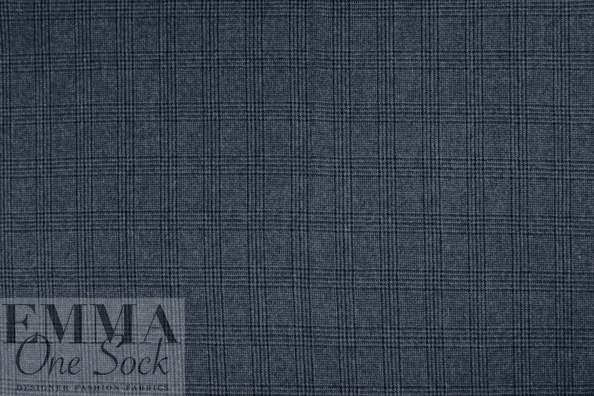 Italian all wool glen plaid suiting - dusty blue/black 1.625 yd