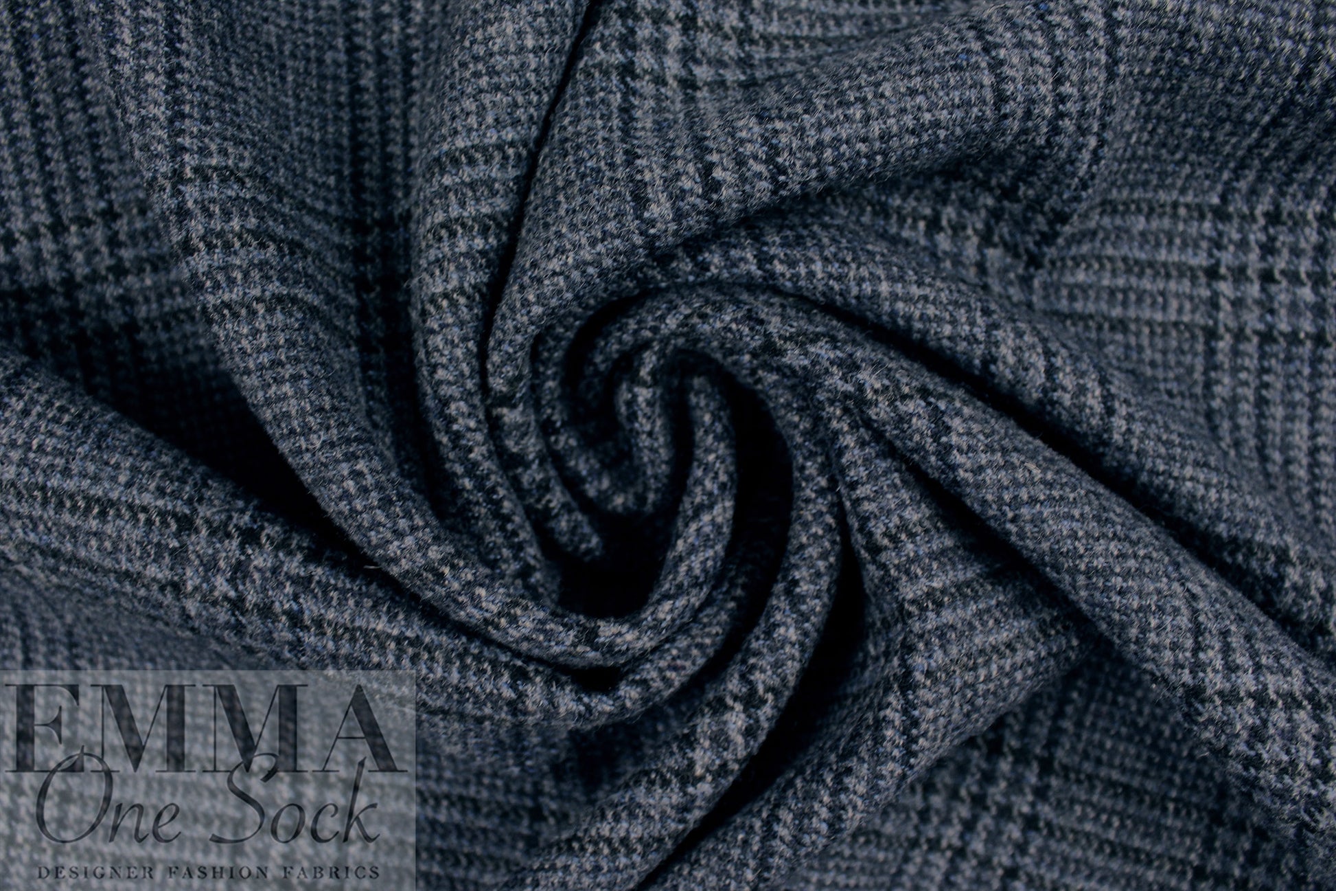 Italian all wool glen plaid suiting - dusty blue/black 1.625 yd