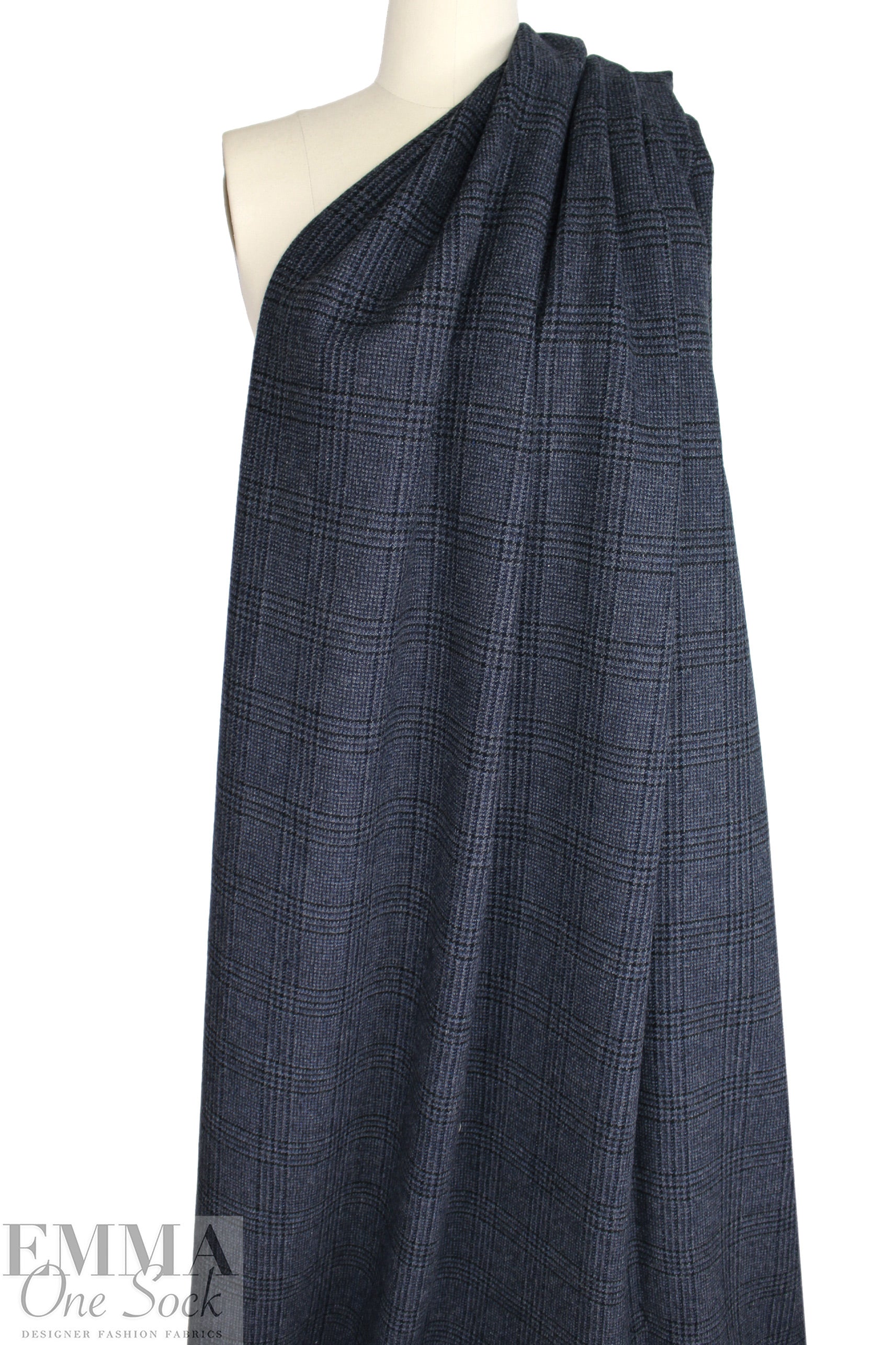 Italian all wool glen plaid suiting - dusty blue/black 1.66 yd