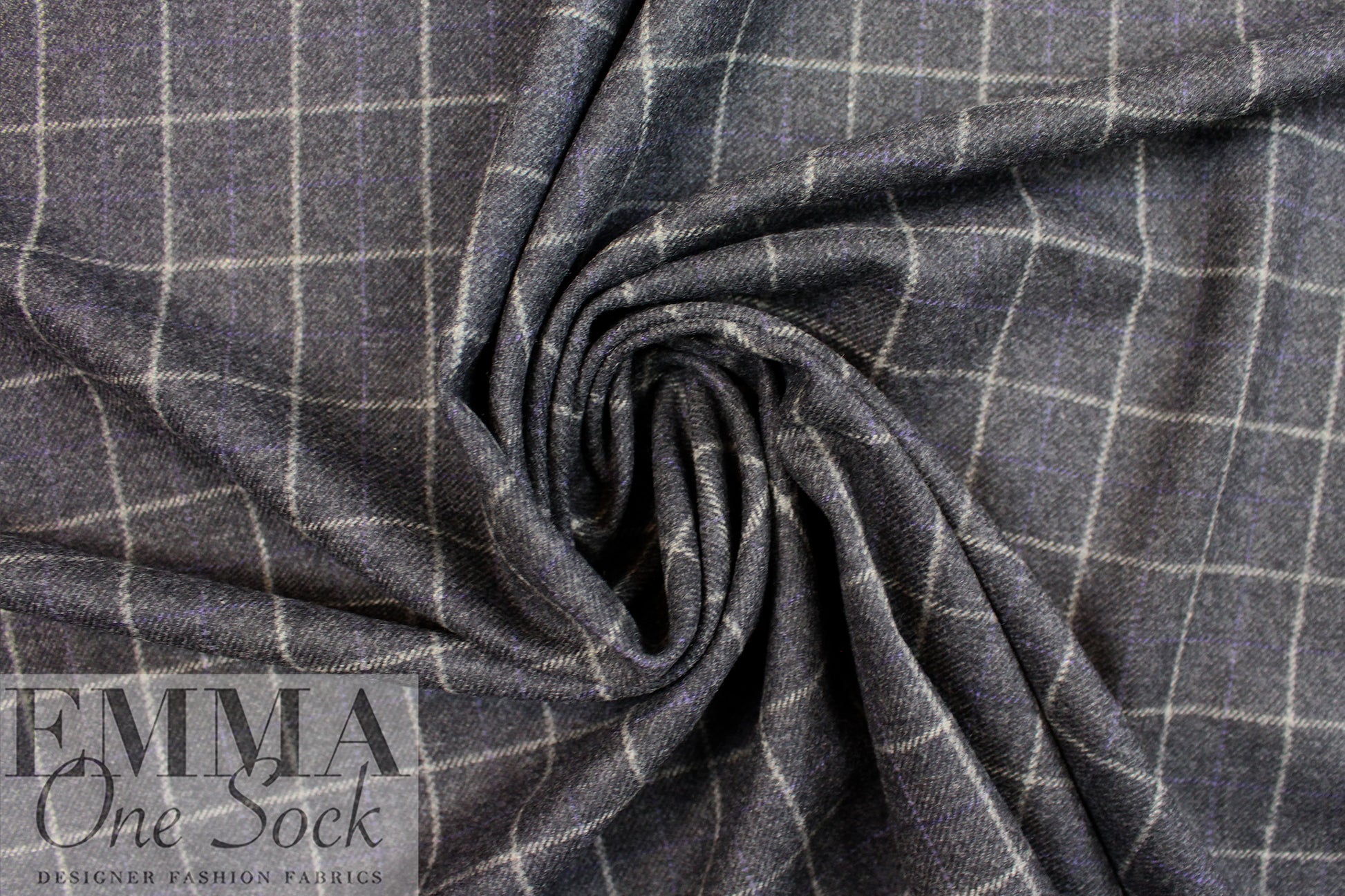 Italian all wool brushed twill windowpane suiting - charcoal 2 yd