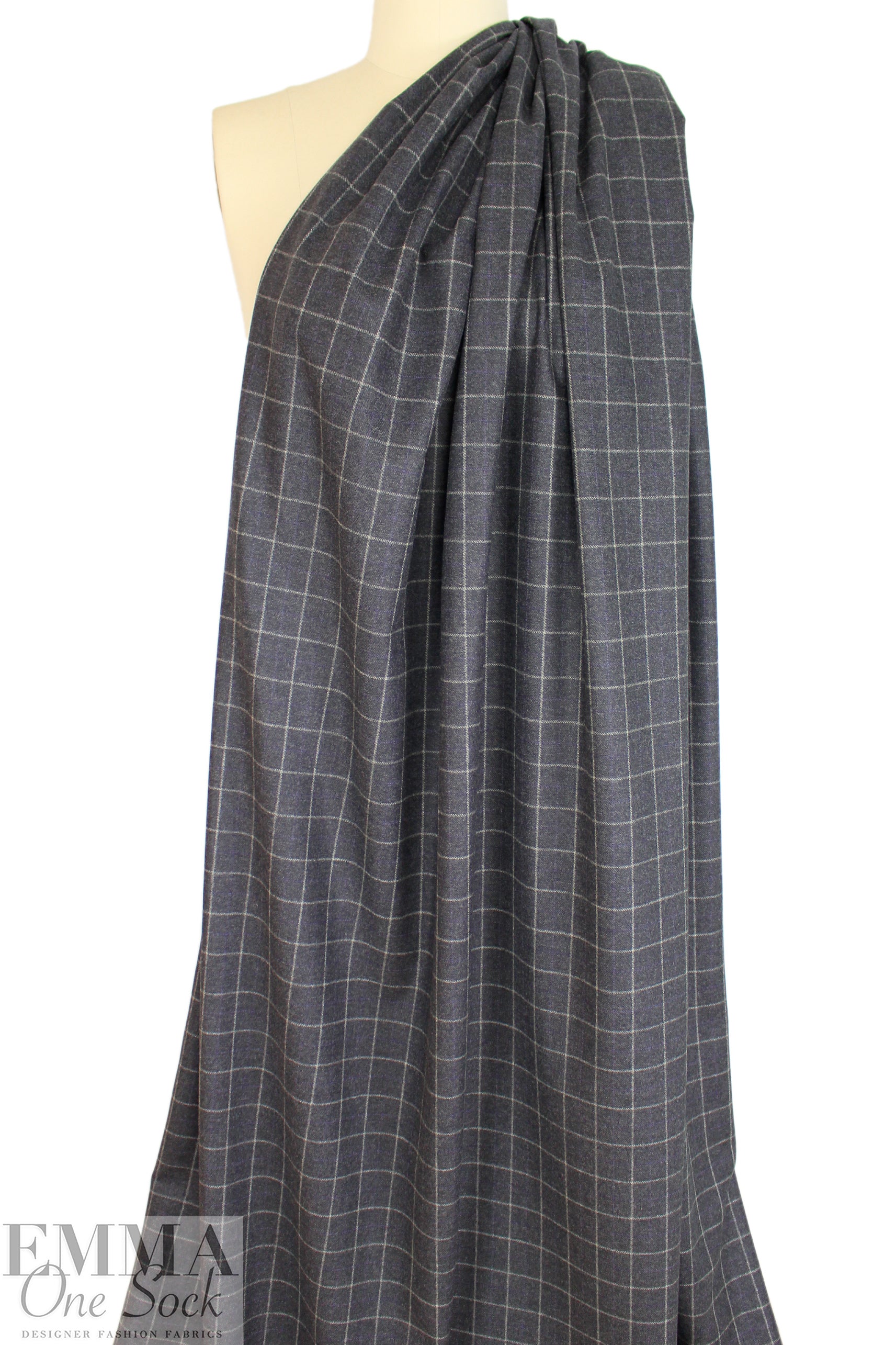 Italian all wool brushed twill windowpane suiting - charcoal 1.25 yds
