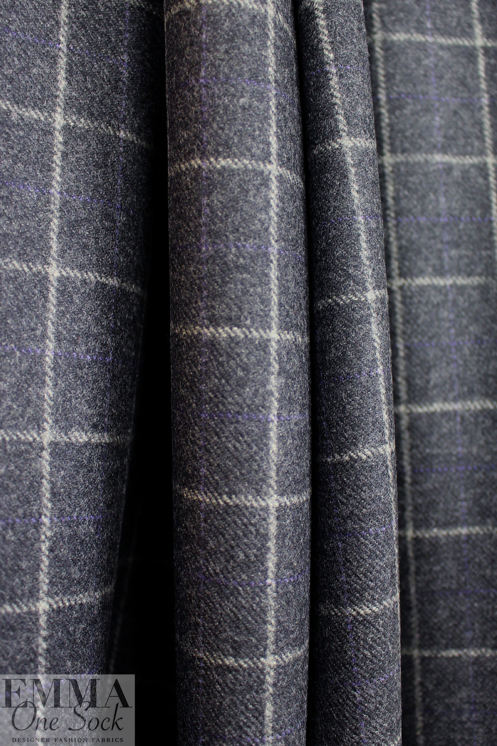 Italian all wool brushed twill windowpane suiting - charcoal 1.875 yd