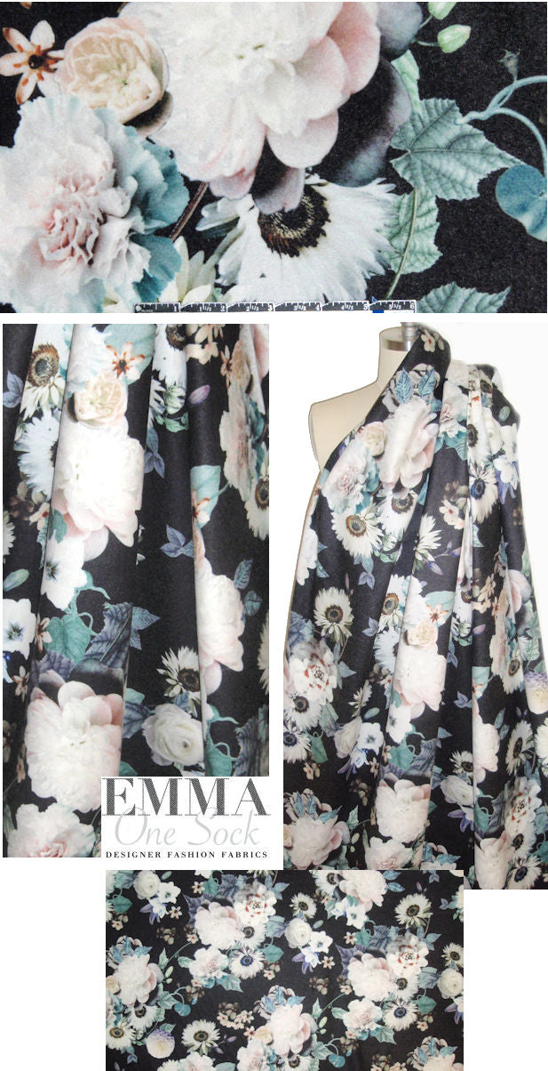 Italian floral printed 'poly-wool' fleece coating