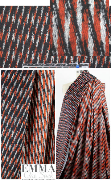 Italian reversible wool coating - orange spice/black 1.875 yd