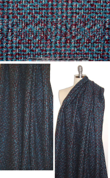 Italian teal/raspberry 'plaid' wool blend suiting/coating