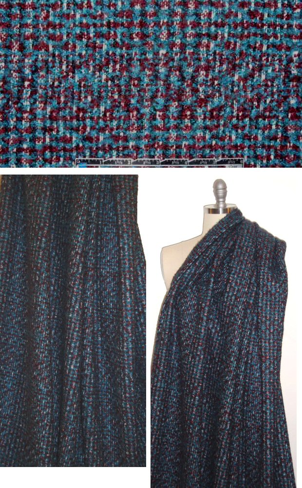 Italian teal/raspberry 'plaid' wool blend suiting/coating 3 yds