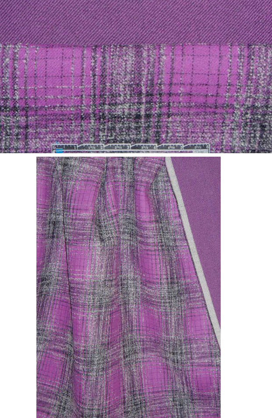 Italian wool blend doublecloth coating - violet plaid