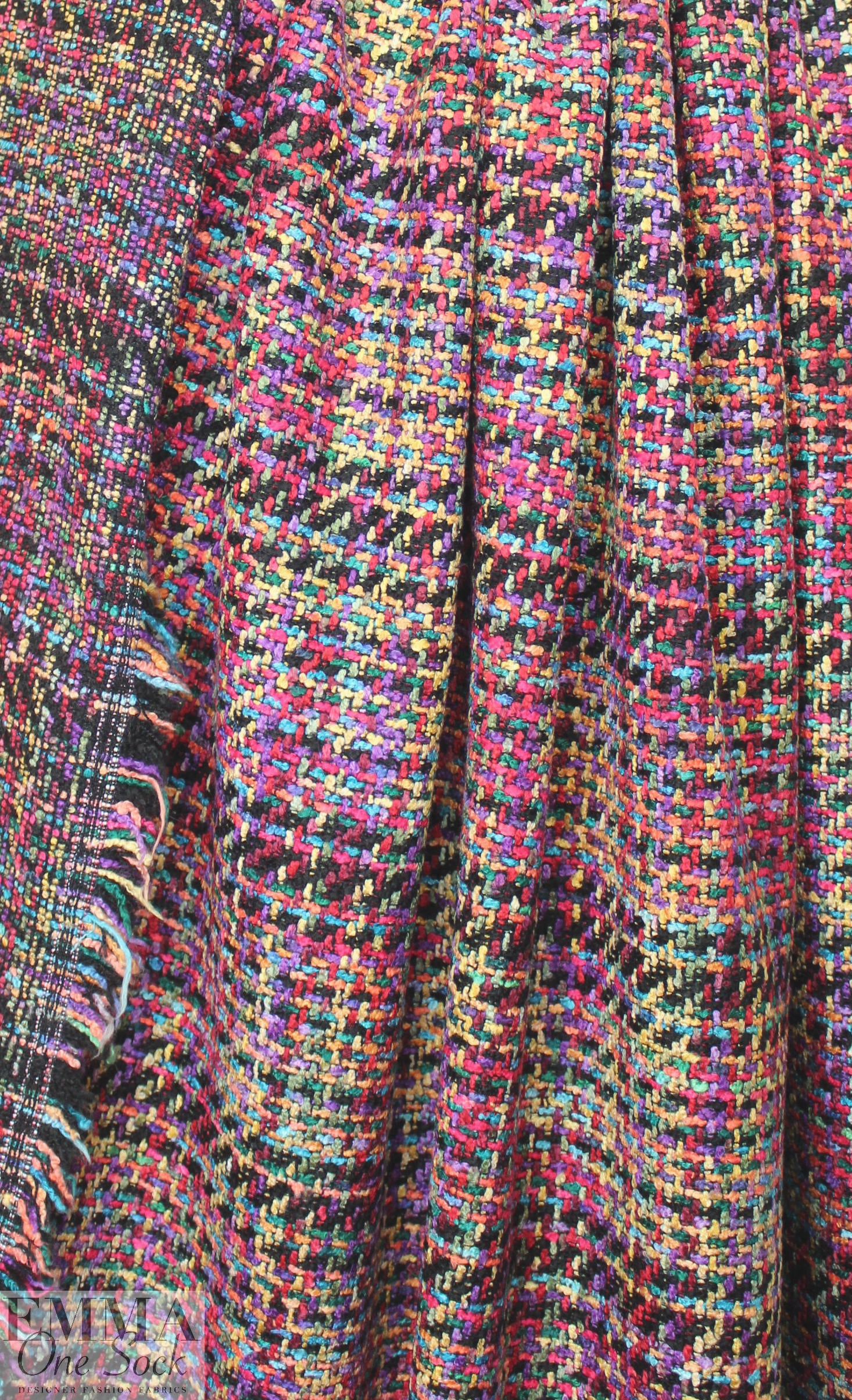 Tah@ri 'Chanel tweed' - turq/red/gold plaid 1.75 yds