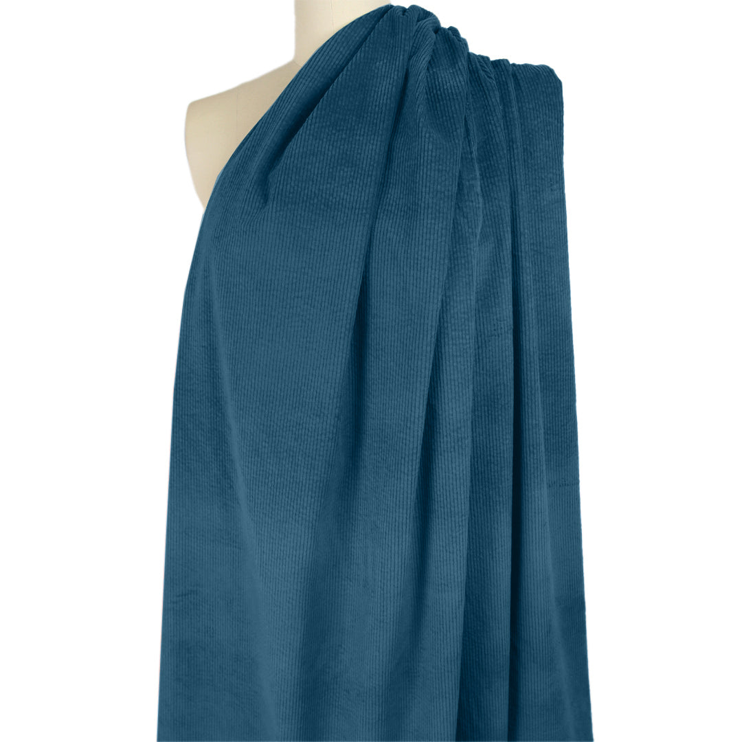 7-wale cotton stretch corduroy, Oeko-Tex cert. - indigo 2.25 yds