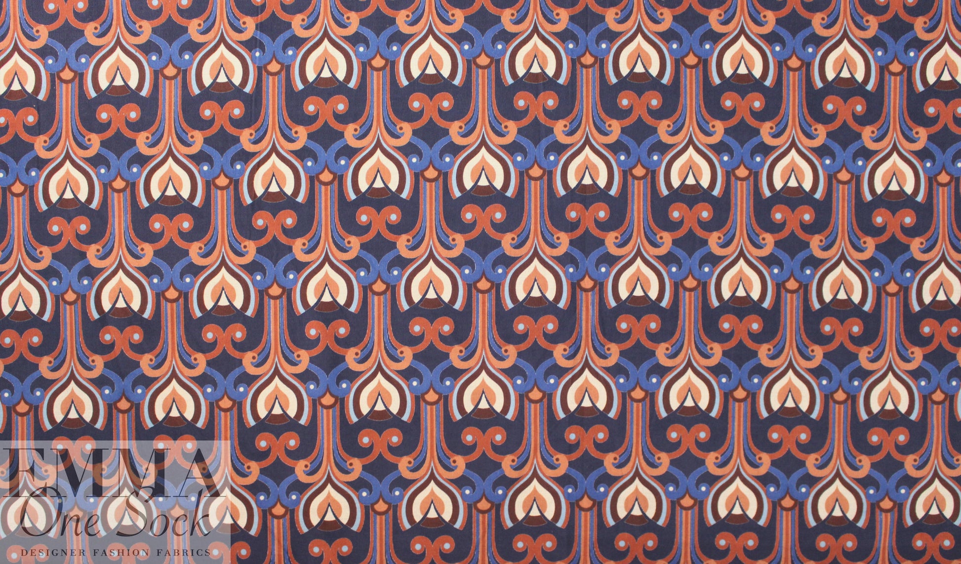 Italian art deco stretch corduroy - navy/clay