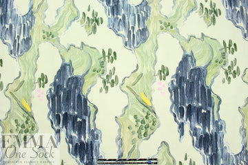 NY designer painted landscape stretch corduroy