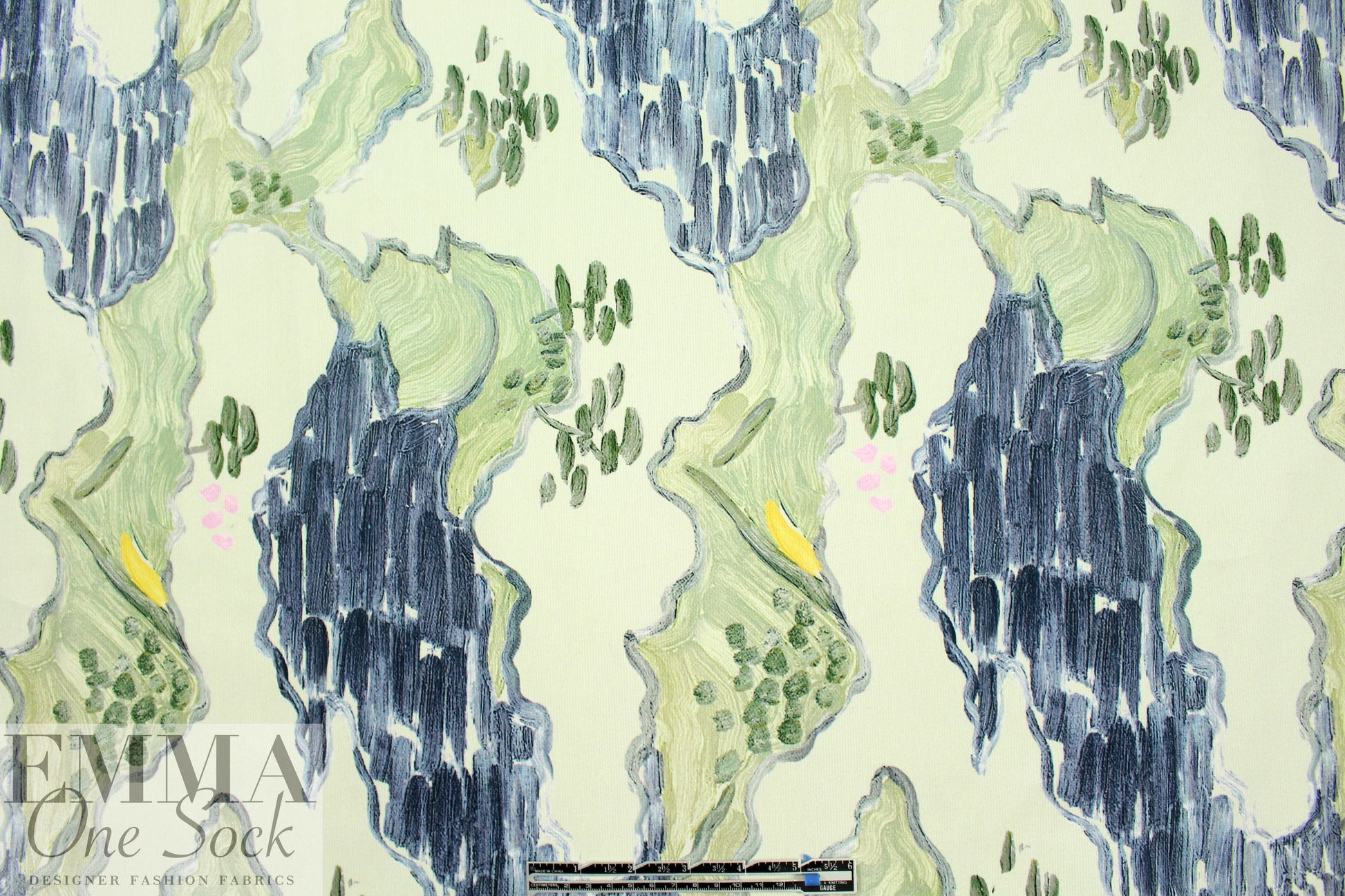 NY designer painted landscape stretch corduroy 2.125 yds Minor Flaw