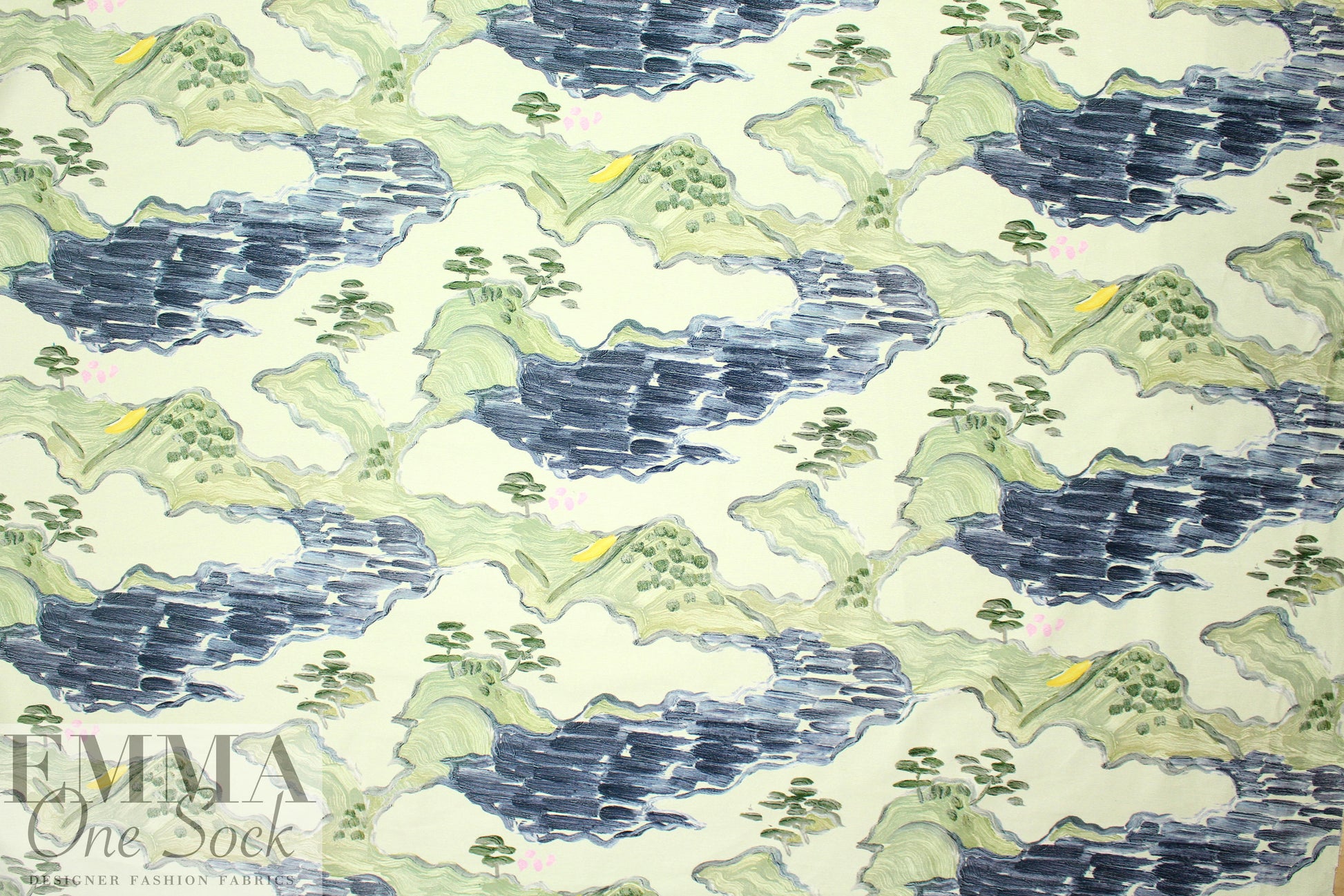 NY designer painted landscape stretch corduroy 2.125 yds Minor Flaw