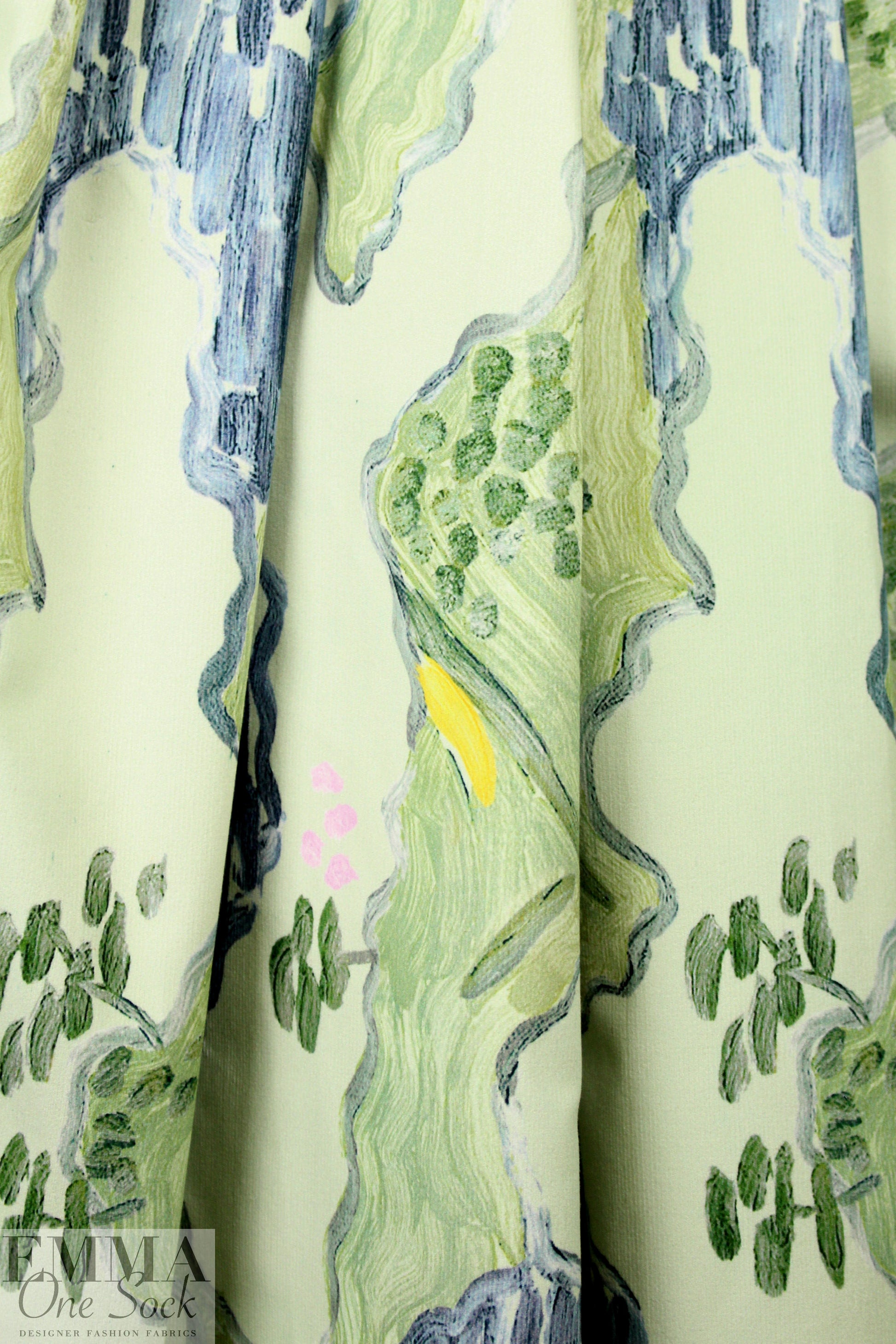 NY designer painted landscape stretch corduroy 2.125 yds Minor Flaw
